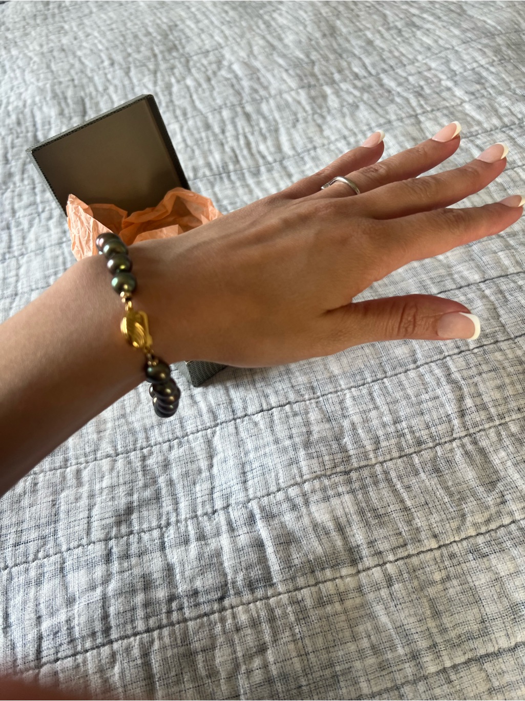 Iridescent Dark Rainbow Pearl Bracelet With 14k Gf Charm